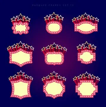 Retro illuminated movie marquee vector set Stock Illustration