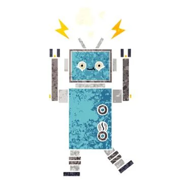 Retro illustration style cartoon dancing robot Stock Illustration
