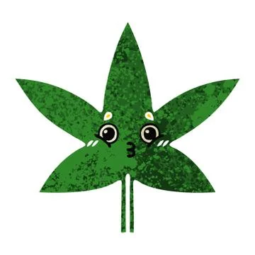 Retro illustration style cartoon marijuana leaf Stock Illustration