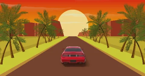 Retro imaginary racing game 8 bit. 3d animation. Motion graphics animation. Stock Footage 236442079