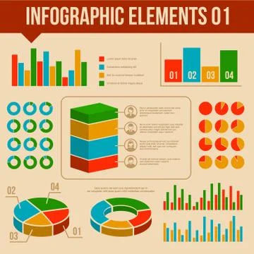 Retro Infographics Elements Set. Information and Ring Chart Diagram Stock Illustration