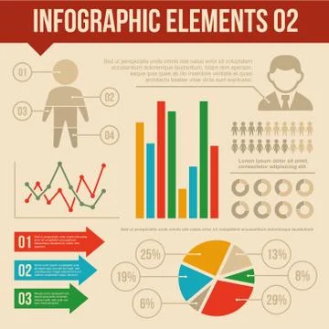 Retro Infographics Elements Set. Information and Ring Chart Diagram Stock Illustration