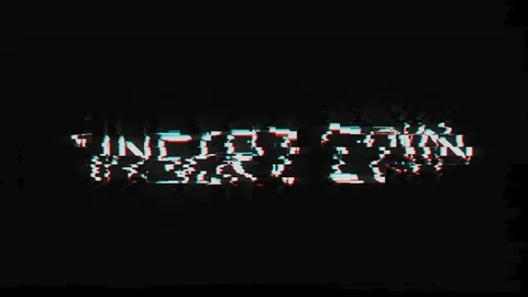 Retro insert coin words on old tv vhs glitch interference screen Stock Footage 106051774