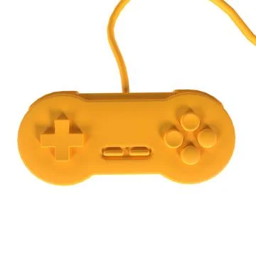 Retro inspired 3D rendering of a bright yellow gaming controller Foto stock