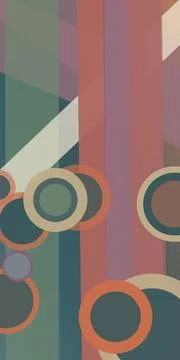A retro-inspired abstract scene features layered circles, vertical stripes,.. Stock Illustration