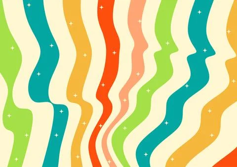 Retro inspired abstract wave pattern with colorful gradients and star accen.. Stock Illustration