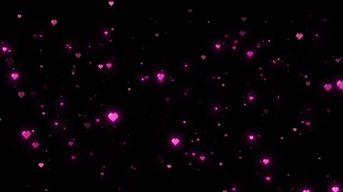 Retro inspired black background glowing pink pixel hearts scattered across frame Stock Footage 340401093