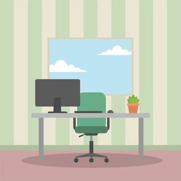 Retro Inspired Home Office Interior 스톡 일러스트