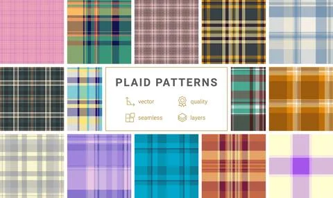 Retro inspired tartan plaid patterns in vector format. Seamless backgrounds.. Stock Illustration