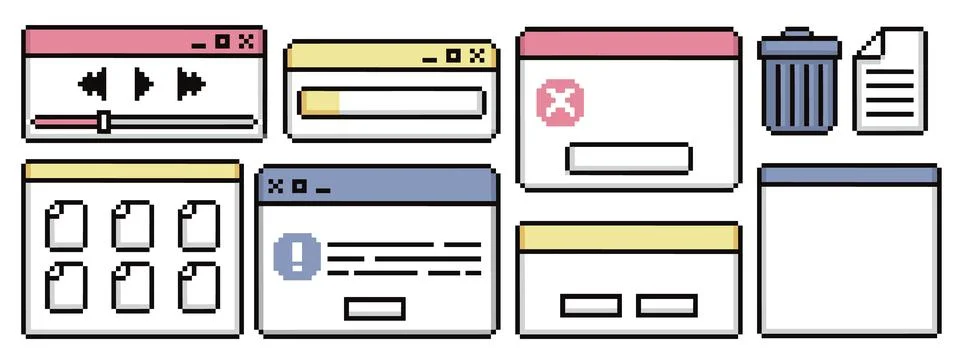 Retro interface windows with pixel frame ui 스톡 일러스트