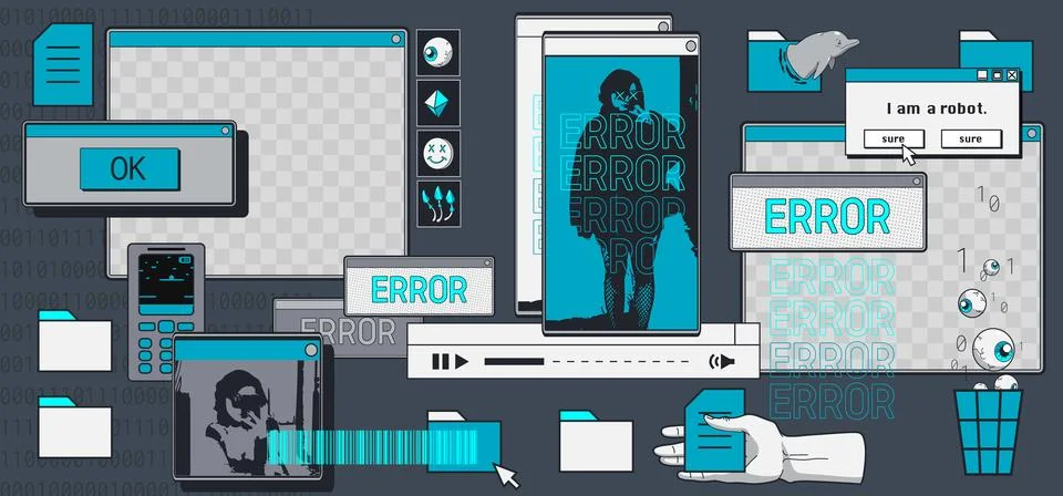 Retro interface with y2k internet aesthetics Stock Illustration