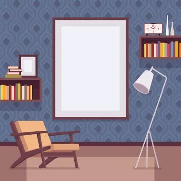 Retro interior with big wall frame for copy space Stock Illustration