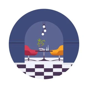 Retro interior with checked floor in a circle Stock Illustration