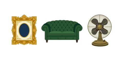 Retro Interior Gold Frame Tufted Sofa Fan Stock-Illustration