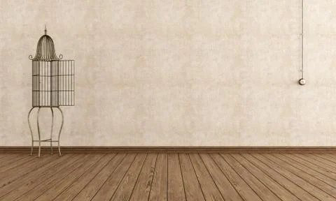 Retro interior with open iron cage Stock Illustration