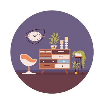 Retro interior with a sideboard Stock Illustration
