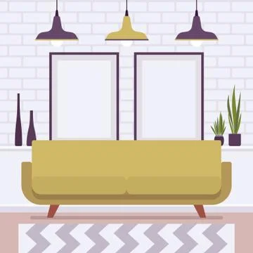 Retro interior with two big frames for copy space Stock Illustration