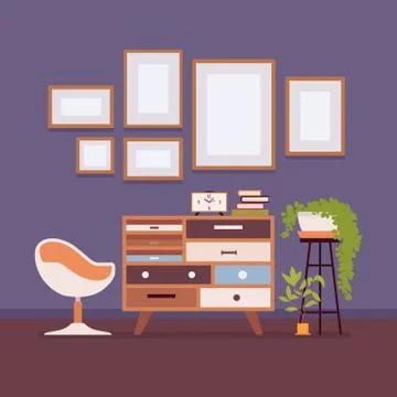 Retro interior with wall frames for copy space Illustrazione stock