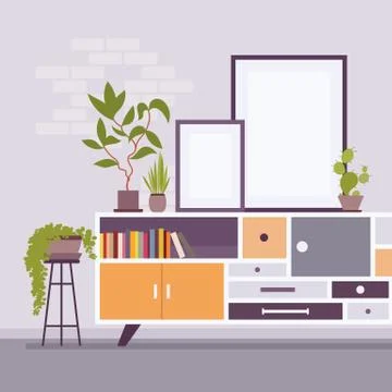 Retro interior with wall frames for copy space Illustrazione stock