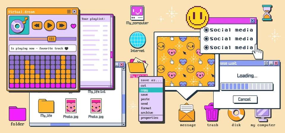 Retro internet interface with y2k elements Stock Illustration