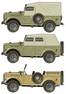 Retro jeep set Stock Illustration