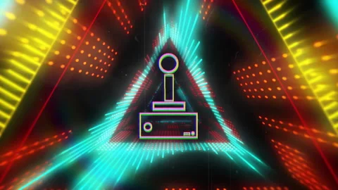 Retro joystick and console animation over neon triangle and light effects Stock Footage 305220998