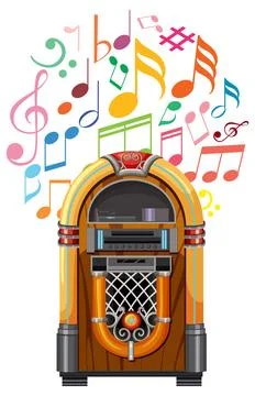 Retro Jukebox with Colorful Musical Notes Stock Illustration