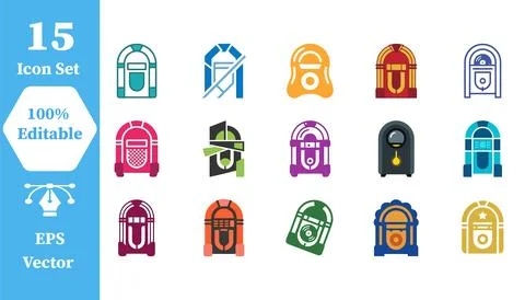 Retro jukebox music machine icon set with entertainment illustration isolated Stock-Illustration