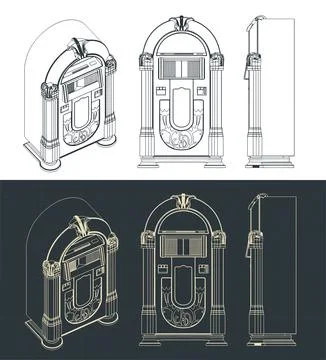 Retro jukebox technical drawings Illustrazione stock