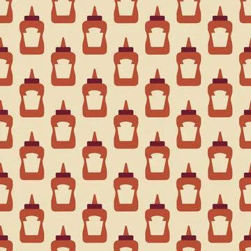 Retro Ketchup Bottle Seamless Pattern, Tomato Sauce Squeeze Bottle Vector R.. Stockillustratie