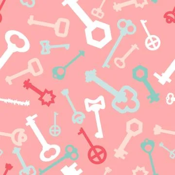 Retro key seamless pattern. Background of different keys to open doors. Textu Illustrazione stock