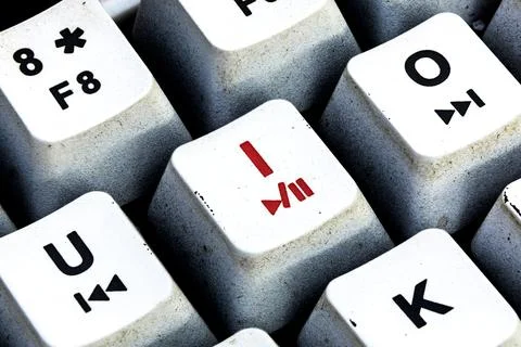 Retro Keyboard with I button in red color. I button keyboard in close up macr Stock Photos