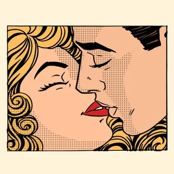 Retro kiss man and woman love couple Stock Illustration