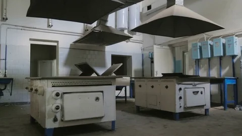 Retro kitchen in a cafe, restaurant, public dining room Stock Footage 81629408