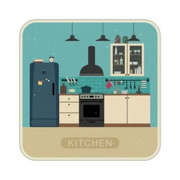 Retro kitchen interior . Stock Illustration