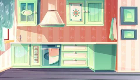 Retro kitchen interior provence background Stock Illustration