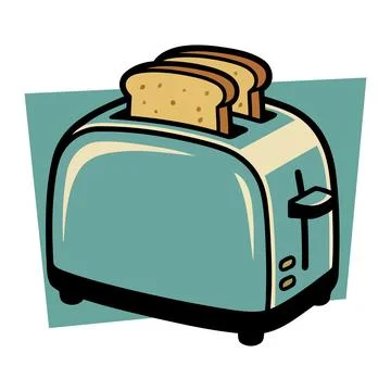 Retro Kitchen Toaster with Bread Slices Cartoon Style Illustrazione stock