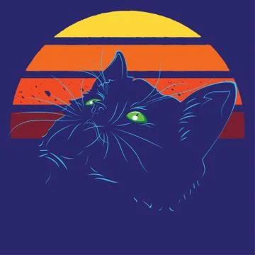 Retro kitten looking up Stock Illustration