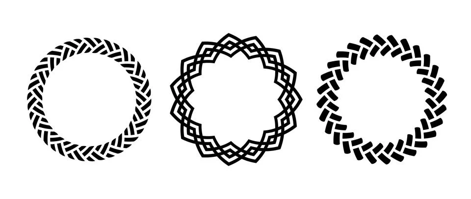 Retro knot circle frame set. Vintage celtic round border collection. Braid and Stock Illustration