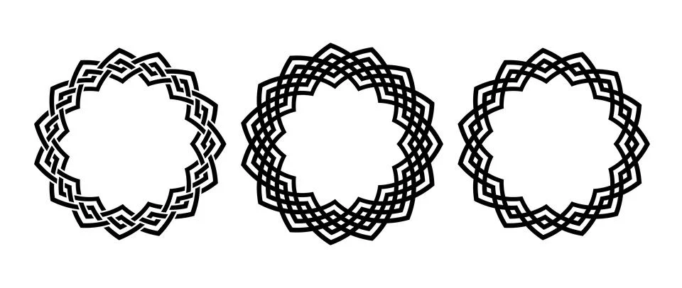 Retro knot circle frame set. Vintage celtic round border collection. Braid and Stock Illustration