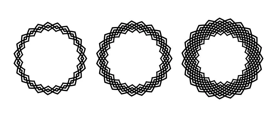 Retro knot circle frame set. Black celtic round border collection. Braid and Stock Illustration