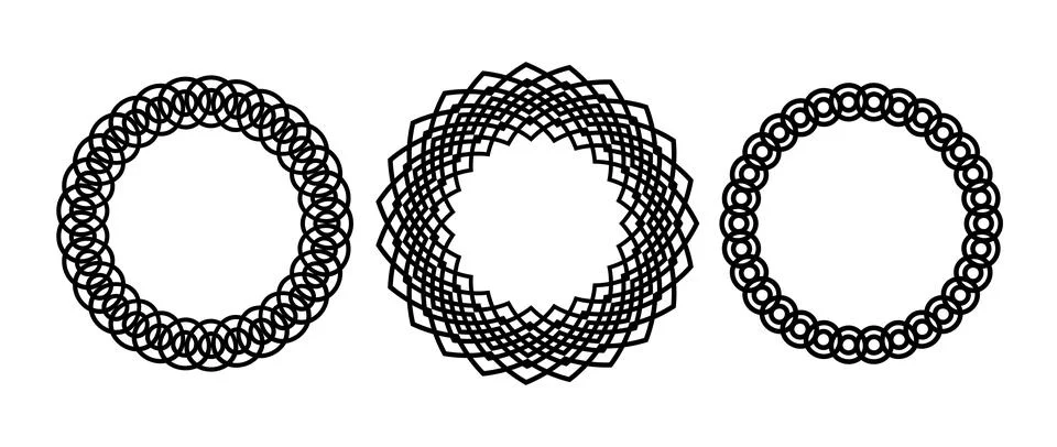Retro knot circle frame set. Black celtic round border collection. Braid and Stock Illustration