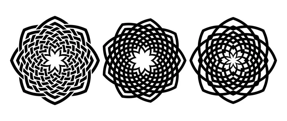 Retro knot circle frame set. Black celtic round border collection. Braid rope Stock Illustration