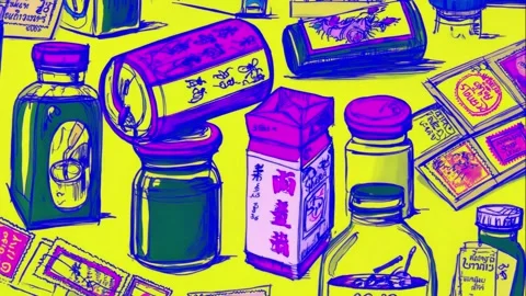 Retro label collage of tea and herbs and illustrations Video stock 308030923
