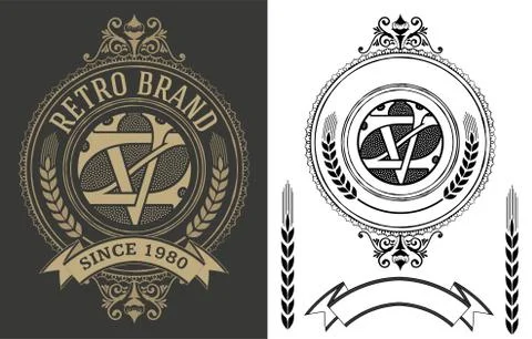 Retro label with monogram and elements Stock Illustration