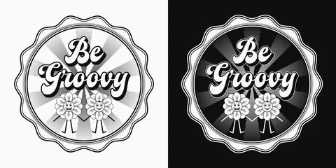 Retro label with text Be Groovy, flower child Stock Illustration