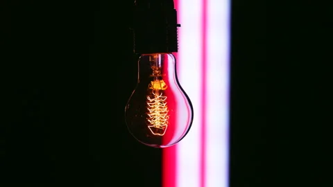 Retro lamp hanging on black background with led stripes. Stock Footage 146009465