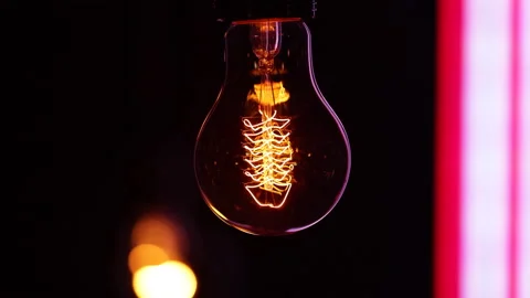 Retro lamp hanging on black background with led stripes. Stock Footage 146037358