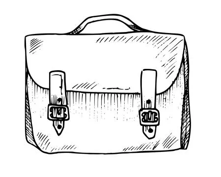 Retro leather Bag. Vector hand painted illustration of vintage handbag for Stock Illustration