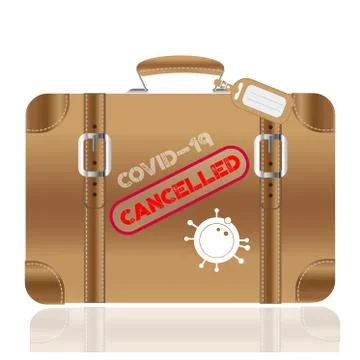 Retro leather vector suitcase with covid-19 cancelled concept with space for  Stock Illustration